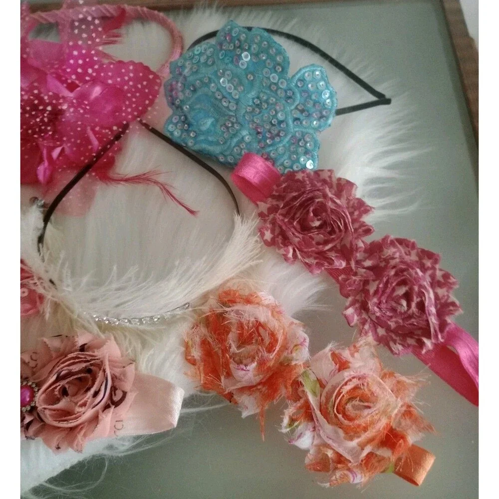 Lot of 10 Girls Hair Accessories Headbands Stretch Bows Flowers Colorful New